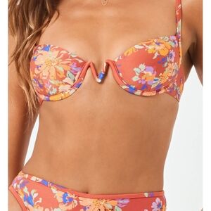 L*Space Floral Bikini Top in Orange and Pink | Sz XSmall | NWT